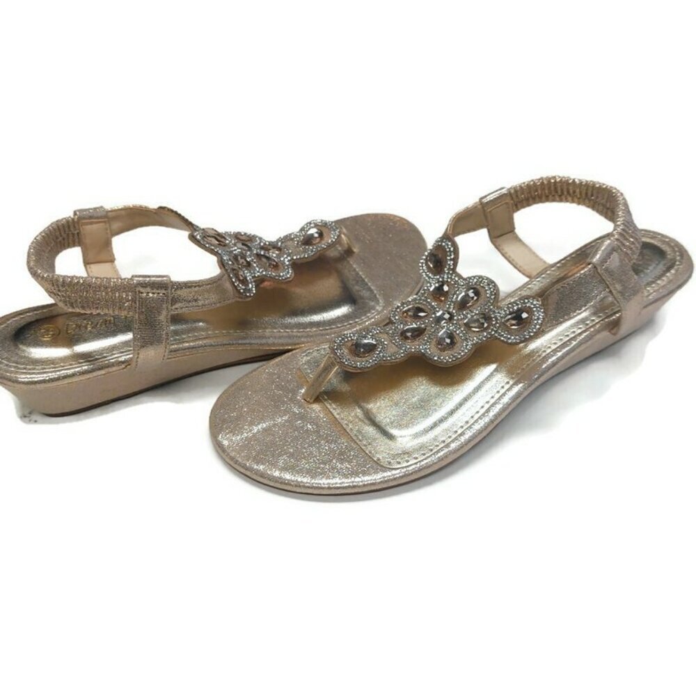 Dream Pairs Size 7 Pershian Fashion Summer Thong Sling Flat Sandals Jeweled Gold - Picture 10 of 10